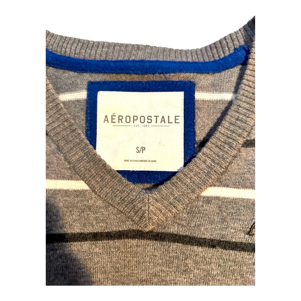 Heather grey with white and dark grey strip Aeropostale Sweater Small!